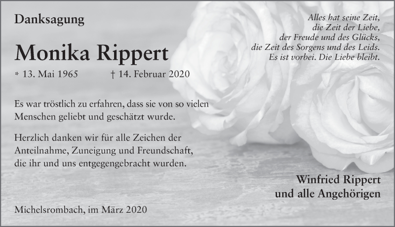  Traueranzeige für Monika Rippert vom 28.03.2020 aus FZ