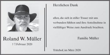 Traueranzeige von Roland W. Müller von FZ