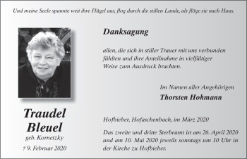 Traueranzeige von Traudel Bleuel von FZ