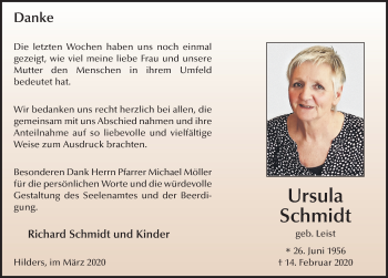 Traueranzeige von Ursula Schmidt von FZ