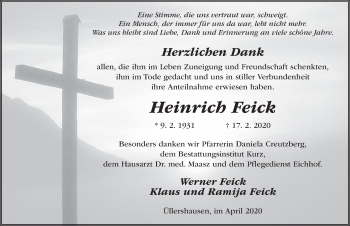 Traueranzeige von Heinrich Feick von FZ