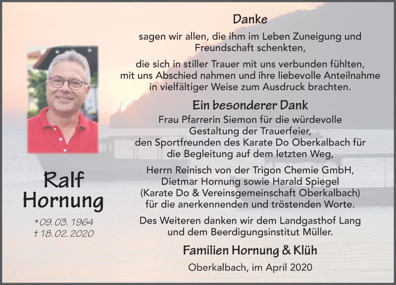  Traueranzeige für Ralf Hornung vom 16.04.2020 aus FZ