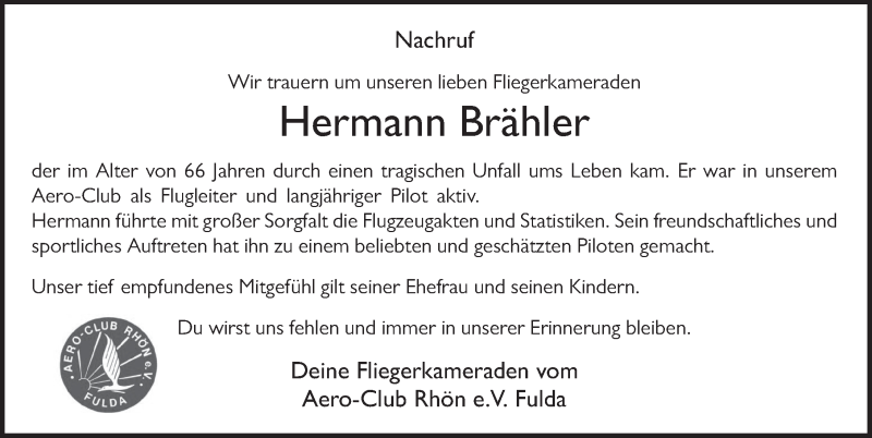  Traueranzeige für Hermann Brähler vom 10.06.2020 aus FZ