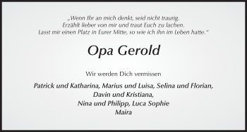 Traueranzeige von Gerold Braun von FZ