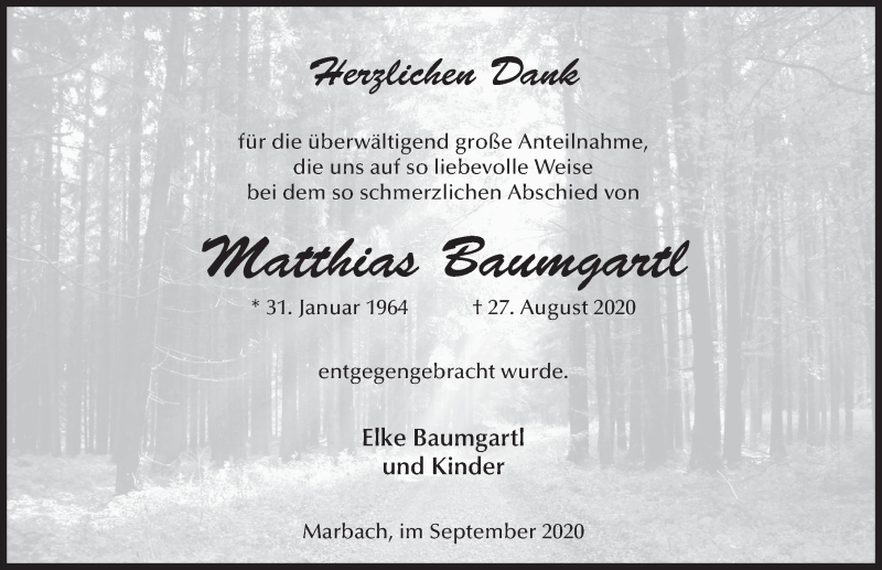  Traueranzeige für Matthias Baumgartl vom 26.09.2020 aus FZ