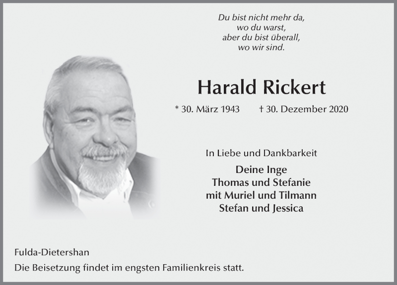  Traueranzeige für Harald Rickert vom 09.01.2021 aus FZ