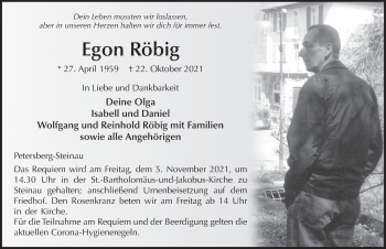 Traueranzeige von Egon Röbig von FZ
