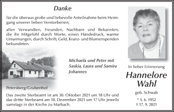 Traueranzeige von Hannelore Wahl von FZ