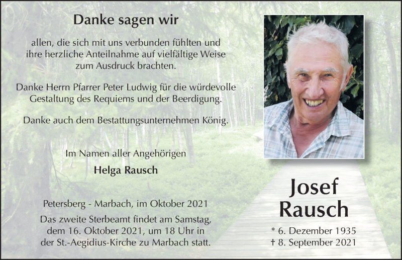  Traueranzeige für Josef Rausch vom 09.10.2021 aus FZ
