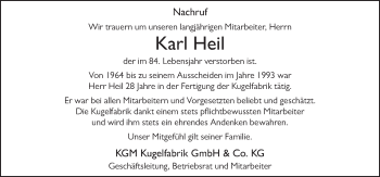 Traueranzeige von Karl Heil von FZ