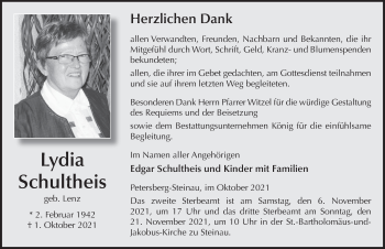 Traueranzeige von Lydia Schultheis von FZ