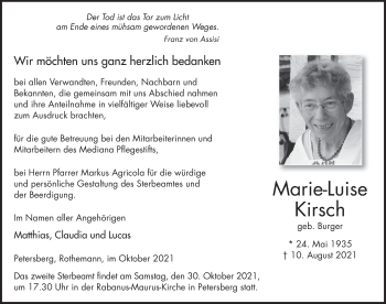 Traueranzeige von Marie-Luise Kirsch von FZ