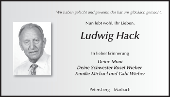 Traueranzeige von Ludwig Hack von FZ