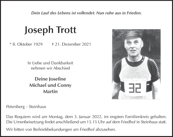 Traueranzeige von Joseph Trott von FZ