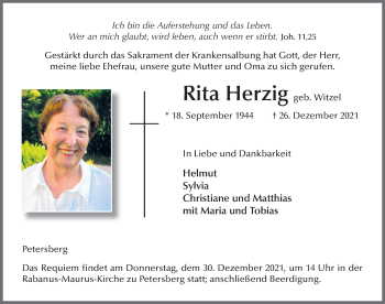Traueranzeige von Rita Herzig von FZ