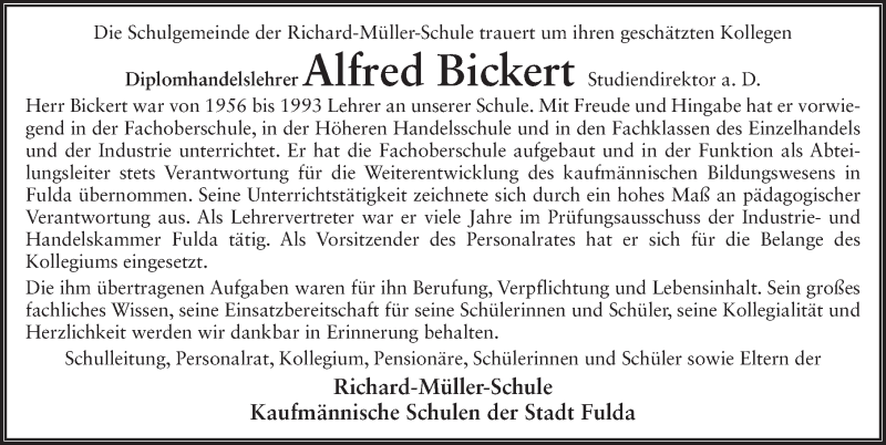  Traueranzeige für Alfred Bickert vom 24.02.2021 aus FZ