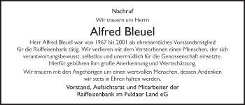 Traueranzeige von Alfred Bleuel von FZ