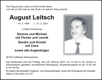 Traueranzeige von August Leitsch von FZ