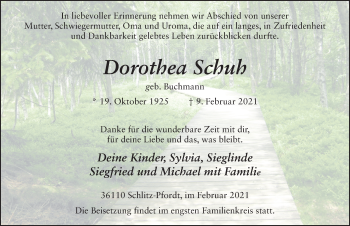 Traueranzeige von Dorothea Schuh von FZ