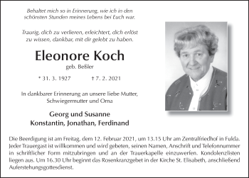 Traueranzeige von Eleonore Koch von FZ