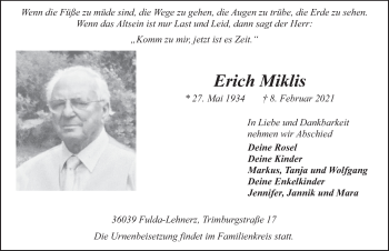 Traueranzeige von Erich Miklis von FZ