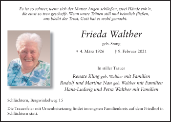 Traueranzeige von Frieda Walther von FZ