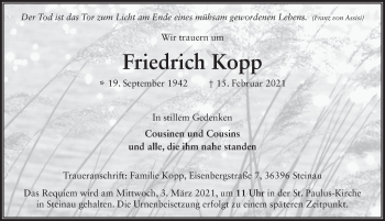 Traueranzeige von Friedrich Kopp von FZ