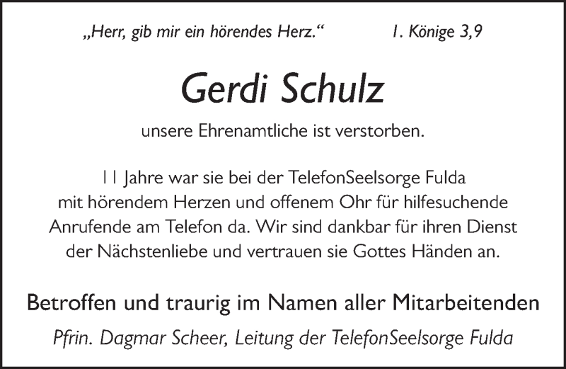  Traueranzeige für Gerdi Schulz vom 20.02.2021 aus FZ