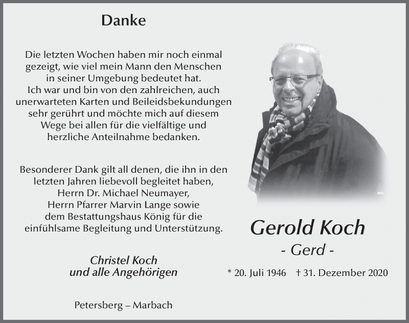  Traueranzeige für Gerold Koch vom 06.02.2021 aus FZ