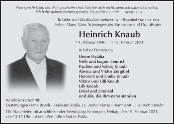 Traueranzeige von Heinrich Knaub von FZ