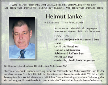Traueranzeige von Helmut Janke von FZ