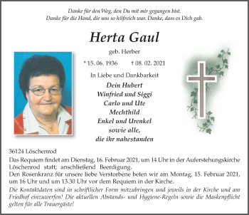 Traueranzeige von Herta Gaul von FZ