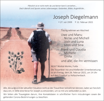 Traueranzeige von Joseph Diegelmann von FZ