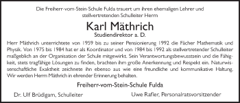 Traueranzeige von Karl Mäthrich von FZ
