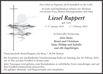 Traueranzeige von Liesel Ruppert von FZ
