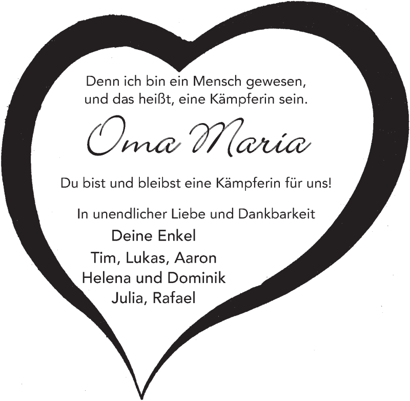  Traueranzeige für Maria Hillenbrand vom 20.02.2021 aus FZ