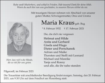 Traueranzeige von Maria Kraus von FZ