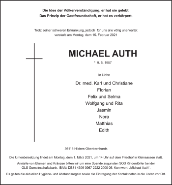 Traueranzeige von Michael Auth von FZ