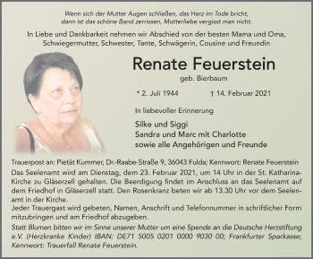 Traueranzeige von Renate Feuerstein von FZ