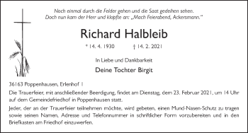 Traueranzeige von Richard Halbleib von FZ