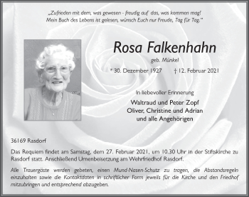 Traueranzeige von Rosa Falkenhahn von FZ