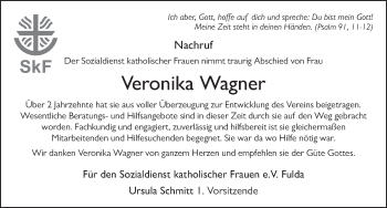 Traueranzeige von Veronika Wagner von FZ