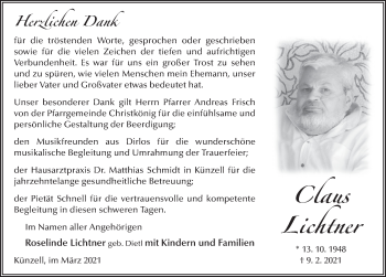 Traueranzeige von Claus Lichtner von FZ