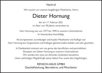 Traueranzeige von Dieter Hornung von FZ