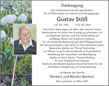 Traueranzeige von Gustav Stöß von FZ