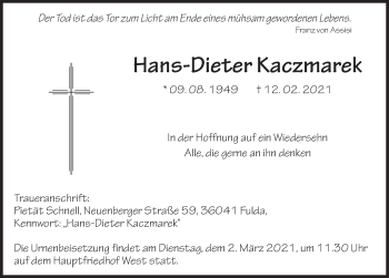 Traueranzeige von Hans-Dieter Kaczmarek von FZ
