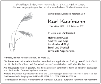 Traueranzeige von Karl Kaufmann von FZ