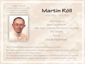 Traueranzeige von Martin Röll von FZ