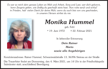 Traueranzeige von Monika Hummel von FZ