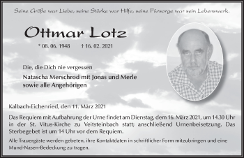 Traueranzeige von Ottmar Lotz von FZ